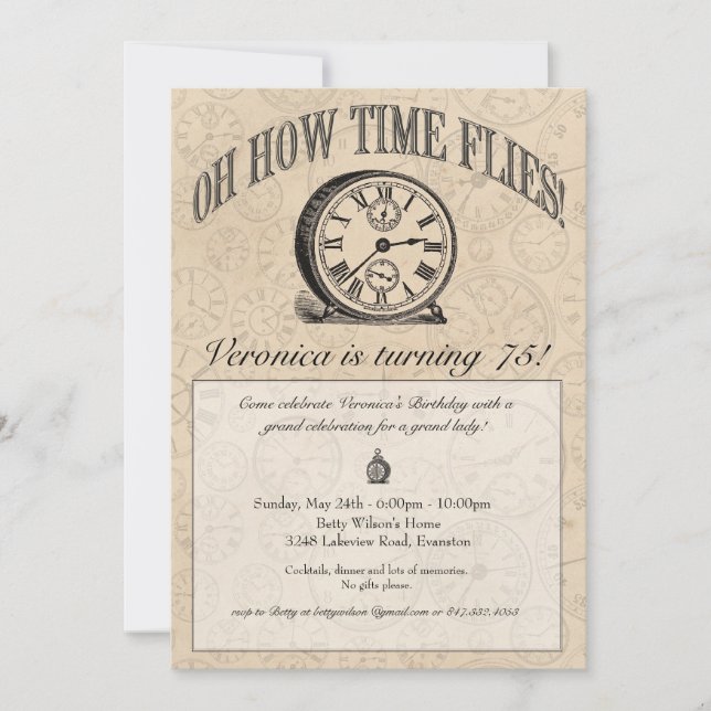 El tiempo vuela la invitación del reloj - vintage (Anverso)