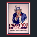 ¡El tío Sam te quiere! Póster<br><div class="desc">El mundialmente famoso poster del Tío Sam que quiere que te unas al Ejército de los Estados Unidos. Clásico poster de 1915,  debe tener para cualquier americano patriótico.</div>
