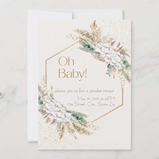 El Tono Neutral Boho Género Revelan Invitación A L (Anverso)