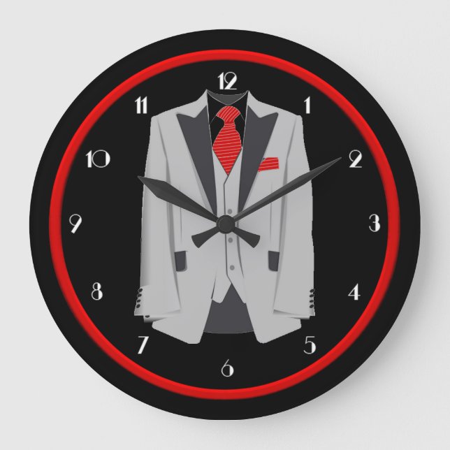 El traje gris para hombres y el reloj de pared de  (Anverso)