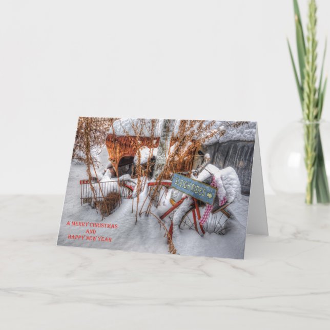 El trineo monta la tarjeta de Navidad (Anverso)