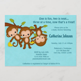 El TRÍO Monkeys las invitaciones MM2 AZUL de Baby
