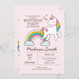 El unicornio arcoiris deslumbra la invitación al c