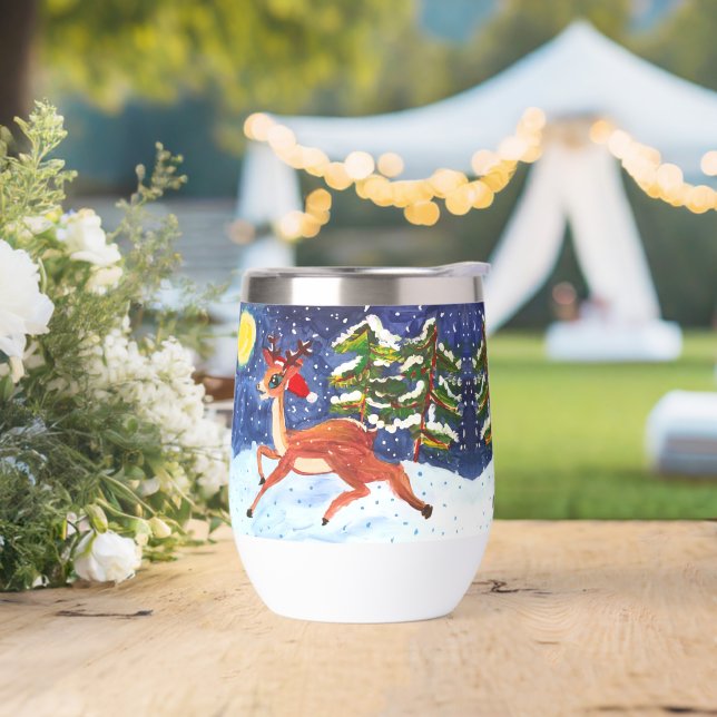 El venado bebé en Santa Hat "Arte de los niños" (Boda)