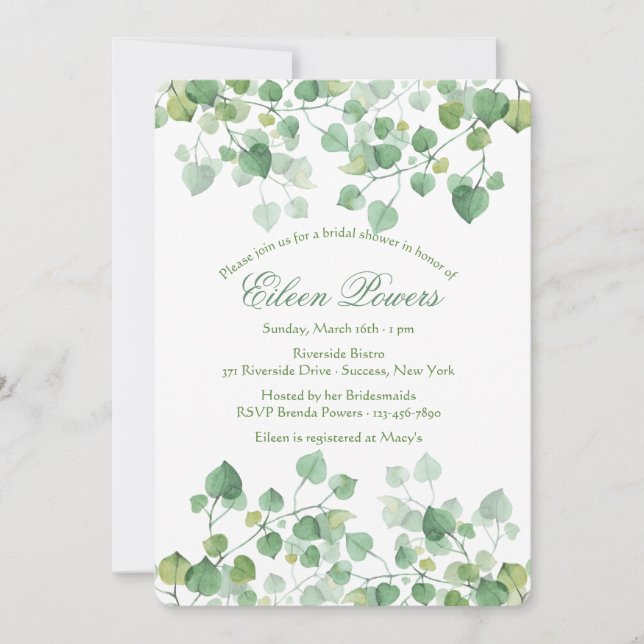 El verde deja la invitación a la ducha de novia (Anverso)