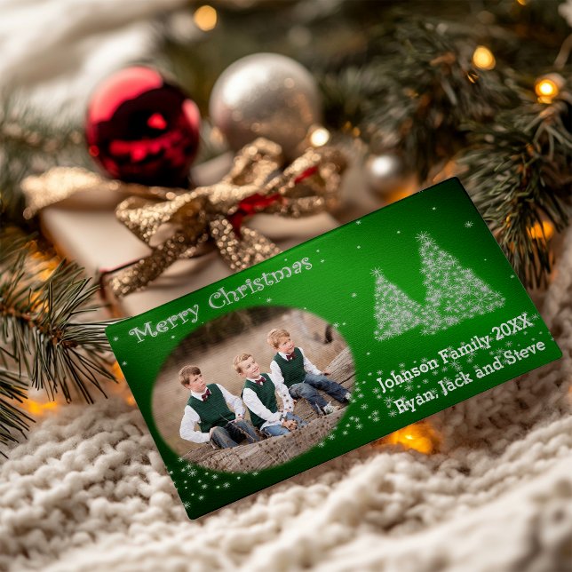 El verde del árbol de Navidad de la foto (Your Photo Christmas Tree Green Holiday Card)