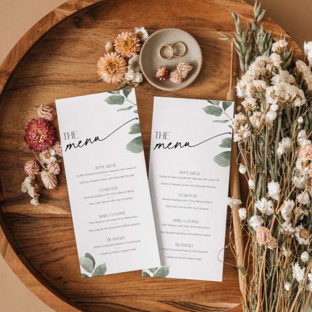 El verde Eucalipto La comida y la bebida Sage Menú (Sage green Eucalyptus Greenery food and drinks menu)