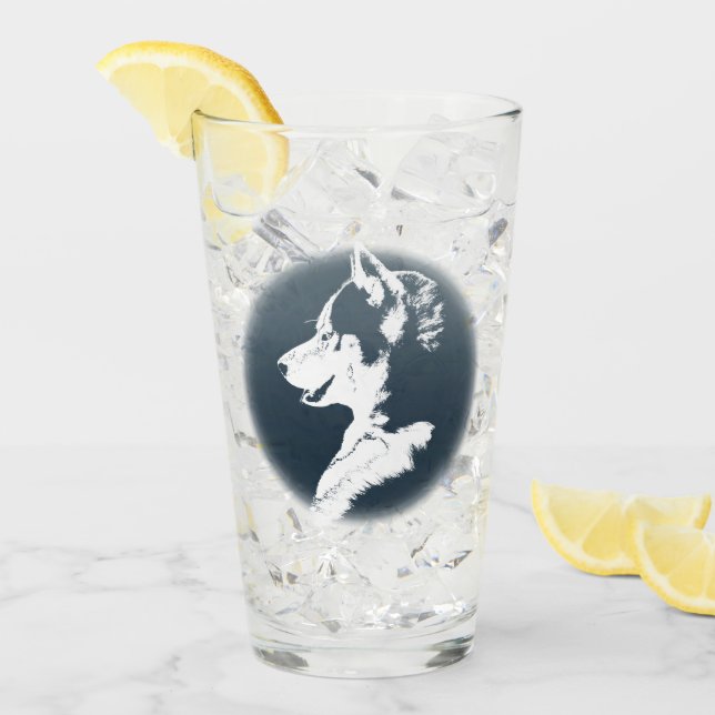 El vidrio fornido del perrito del husky siberiano (Anverso (hielo))