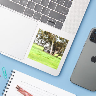 El viejo Pegatina de la choza de madera