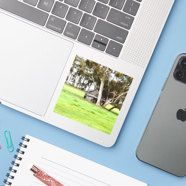 El viejo Pegatina de la choza de madera (Ordenado portátil con iPhone)