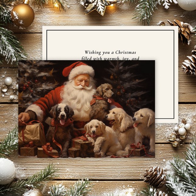 El viejo Santa Claus Cute cachorros Feliz Navidad (Santa and dogs Christmas greeting card)