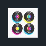 El vinilo de arte pop CMYK registra colores brilla<br><div class="desc">Un diseño de estilo de arte pop CMYK de colores vivos de cuatro discos de vinilo. Un diseño genial para alguien que disfruta de los recuerdos y el arte de los ochenta.</div>