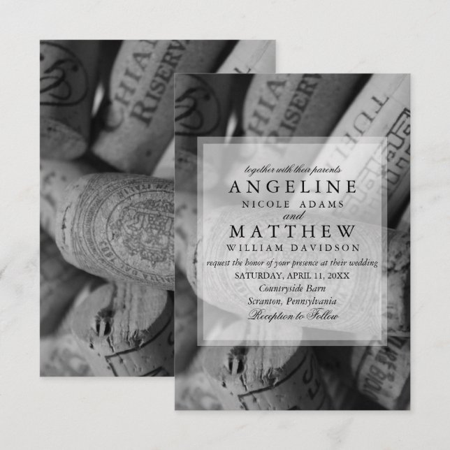 El vino tapa invitaciones de la boda con corcho (Anverso / Reverso)