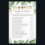 El volante del juego "Adivina quién" de uno salvaj<br><div class="desc">Diseñado para coordinar con nuestras mejores invitaciones a la ducha Wild One Safari Jungle Baby. Este lindo juego de "Adivina quién", mami o papi, presenta una vegetación tropical acuarela con un follaje botánico de oro falso y una elegante plantilla. Cada pregunta puede ser editada, así que si quieres cambiarlas puedes!...</div>