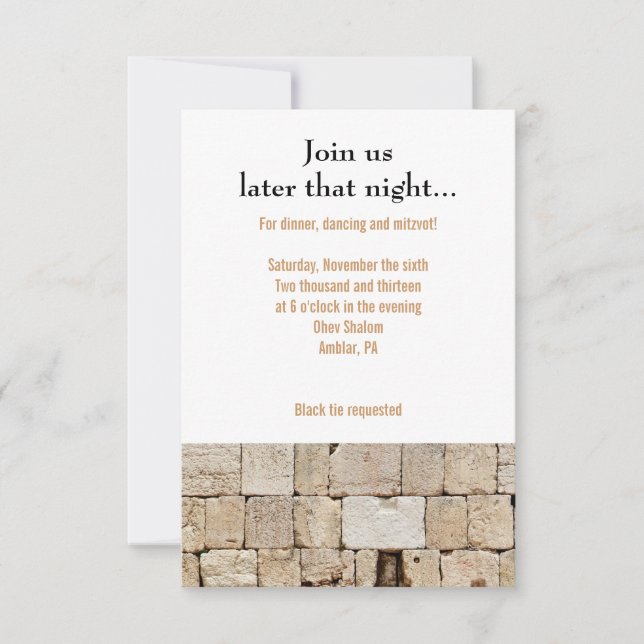 El WALL Bar Bat Mitzvah Recepción Tarjeta Fiesta (Anverso)