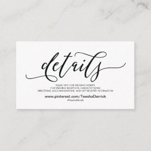 El Web site hermoso de la boda detalla la tarjeta