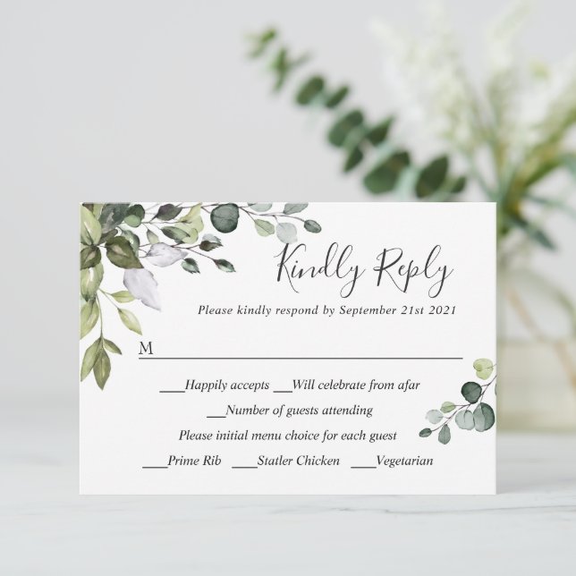 ELECCIÓN DE COMIDA Respuesta de Boda Simple y Eleg (Anverso de pie)