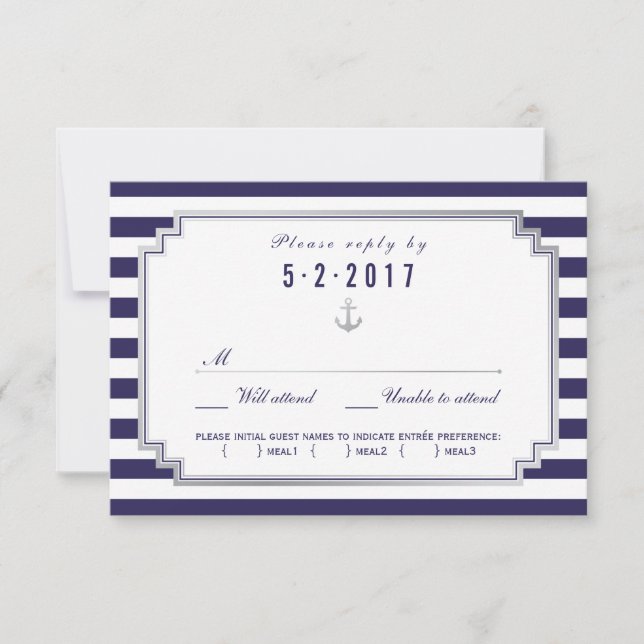 Elección de la carta RSVP de la boda azul de la ma (Anverso)