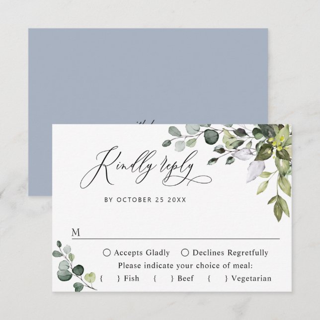 Elección de Menú de Boda de Eucalipto Simple y Ele (Anverso / Reverso)