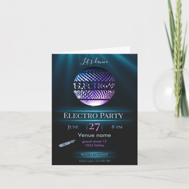 Electro EDM fiesta, invitación de partido tecno (Anverso)