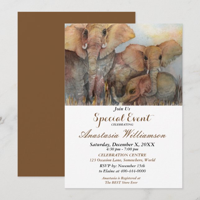 ELEFANTE 10.º CUMPLEAÑOS INVITACIÓN (Anverso / Reverso)