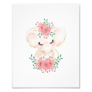 Elefante Acuarela con Impresión de Foto Floral