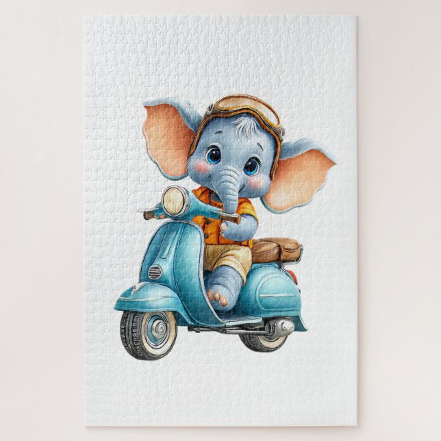 Elefante Adorable en un Scooter Rompecabezas  (Vertical)