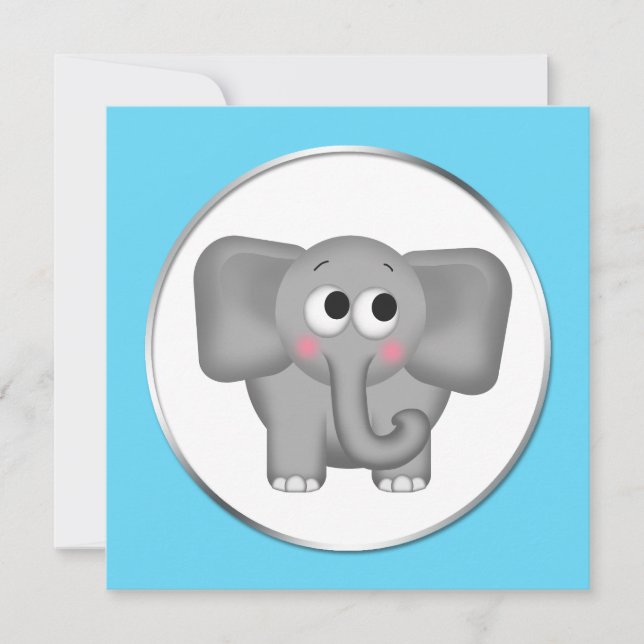 Elefante Adorable - Invitaciones a la ducha Aqua B (Anverso)