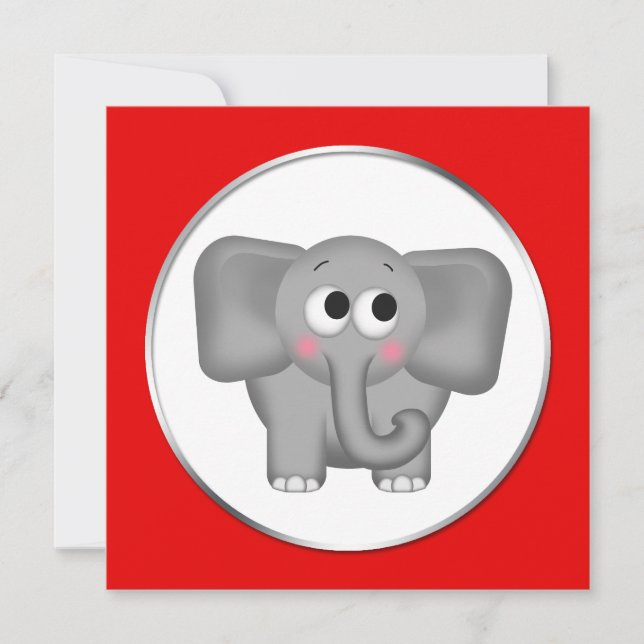 Elefante Adorable - Invitaciones a la ducha roja (Anverso)