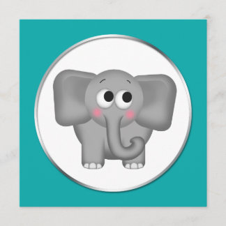 Elefante adorable - invitaciones verde azuladas de