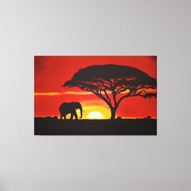 Elefante africano, atardecer, África, decoración a (Anverso)
