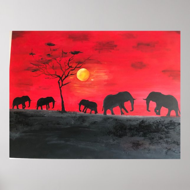 Elefante africano de piel pintando arte en el muro (Frente)