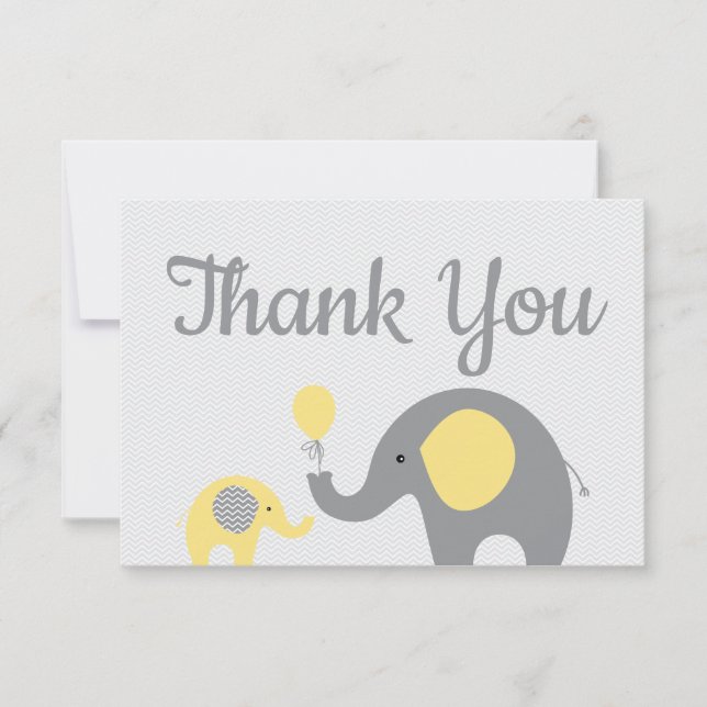 Elefante amarillo Baby Shower Gracias tarjeta plan (Anverso)