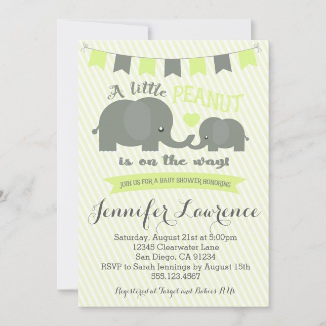 Elefante amarillo Invitación a Baby Shower niño o  (Anverso)