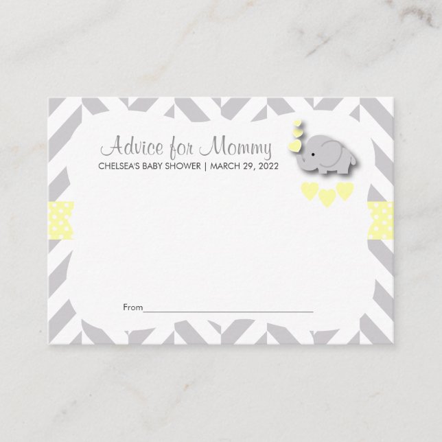 Elefante amarillo y gris Baby Shower SM - Consejo (Anverso)