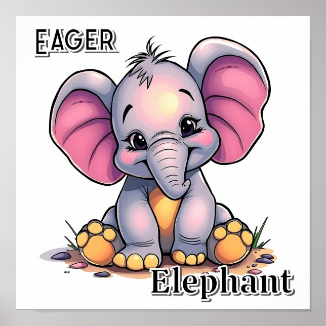 Elefante Ansioso | Arte de Guardería Infantil de D (Frente)