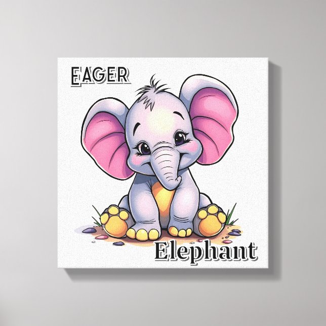 Elefante Ansioso  | Arte de Guardería para Niños d (Anverso)