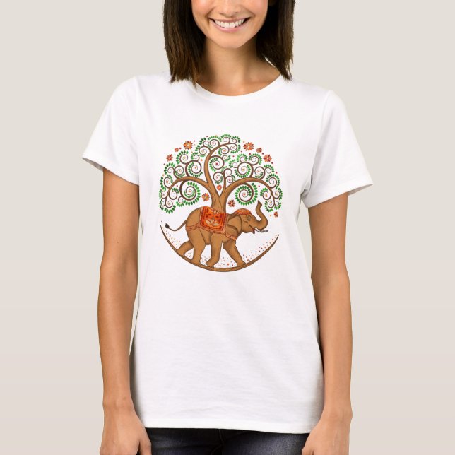 Elefante árbol de la vida en la camiseta de Mandal (Anverso)