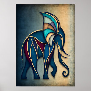 Elefante Art Deco Abstracto Geométrico Arte de Par