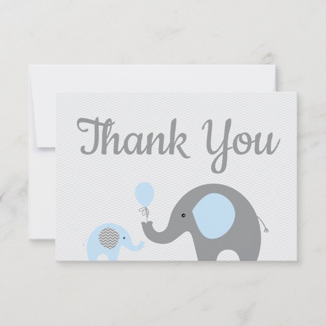 Elefante Azul Baby Shower Gracias Tarjetas Flat (Anverso)
