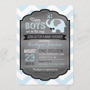 Elefante azul con invitación a Baby Shower con cor