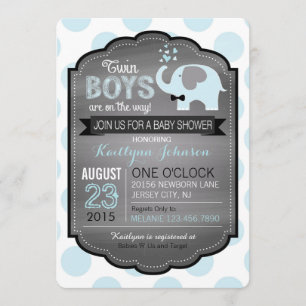 Elefante azul con invitación a Baby Shower con cor