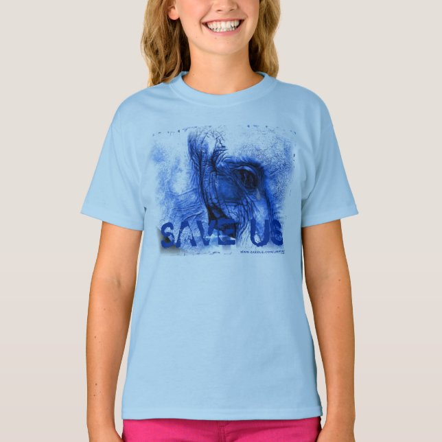 elefante azul con lágrima SAVE camiseta de EE. (Anverso)