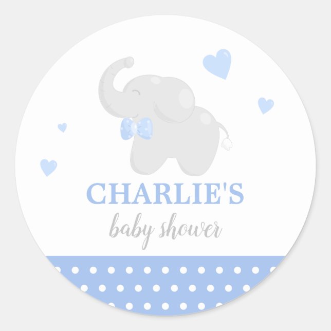 Elefante azul dulce Pegatina Baby Shower Boy (Anverso)