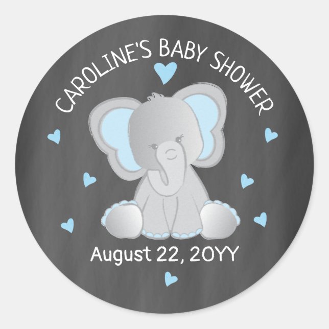 Elefante azul en el Pegatina Baby Shower de Chalkb (Anverso)