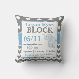 Elefante azul gris Invitación de bebé almohada