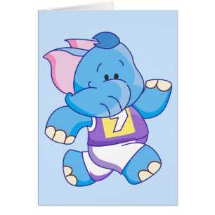 Elefante azul Lil con tarjeta en blanco