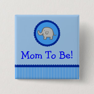 Elefante azul "mamá a ser" botón de Baby Shower
