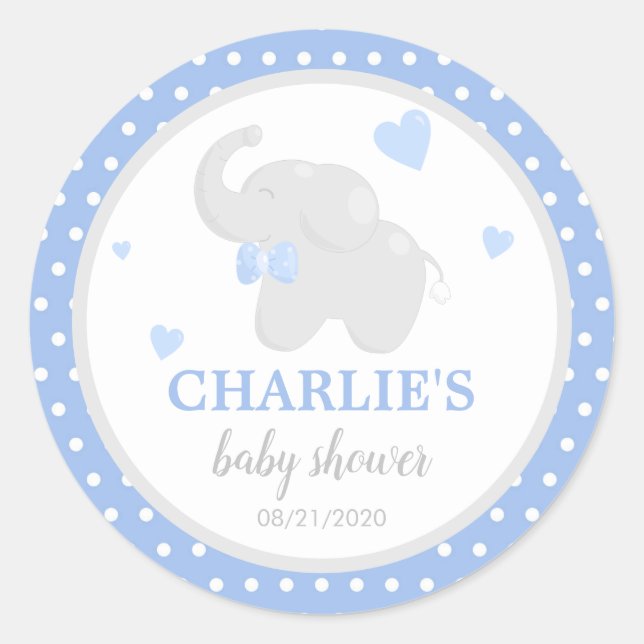 Elefante azul Polka Dot Pegatina de Baby Shower Bo (Anverso)