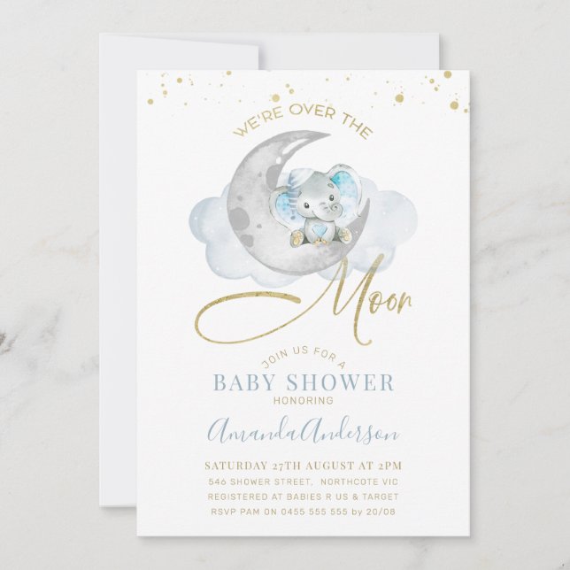 Elefante Azul Sobre La Invitación De Baby Shower D (Anverso)